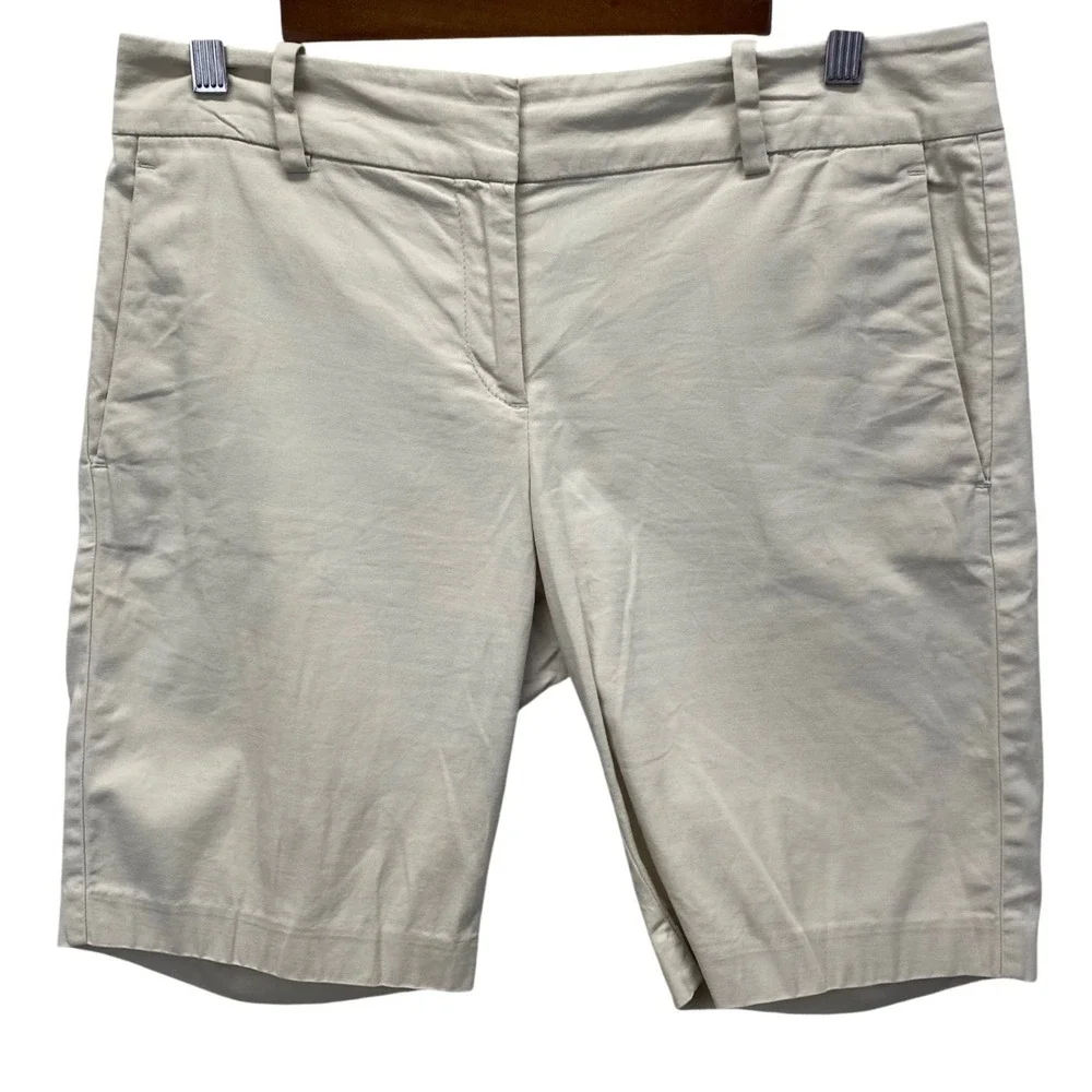 Ann Taylor Factory Chino Shorts Womens 4 Beige Khaki Cotton Stretch Mid Rise 9in